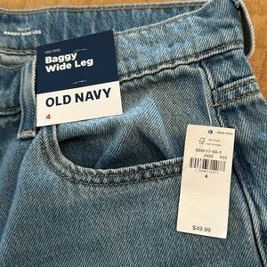 Brand new with tags women’s Old Navy, size 4 baggy, wide leg jeans